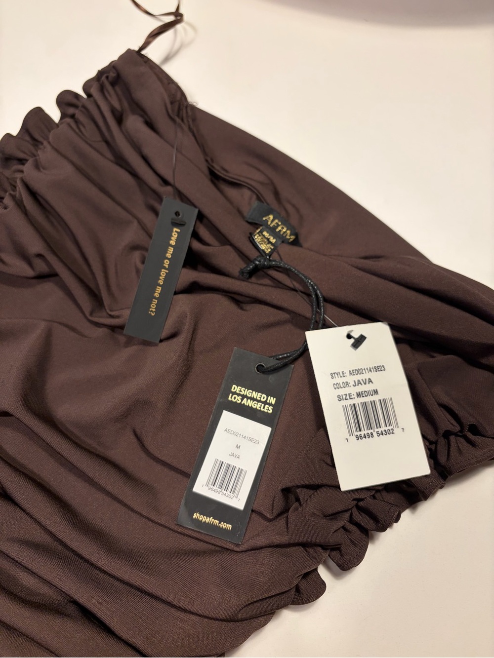 AFRM Java Brown Ruched Slip Dress - Picture 4 of 5